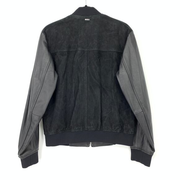 Hugo Boss Leather Suede Bomber Jacket Mens Sz 34R Black Silver Tone Hardware NEW - Picture 2 of 7